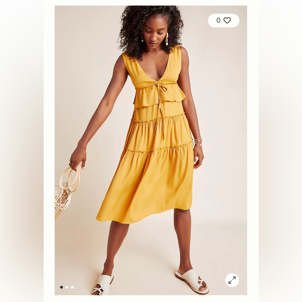 Sage the Label Demeter Sleeveless Tiered Midi Dress Size Small Yellow Gold